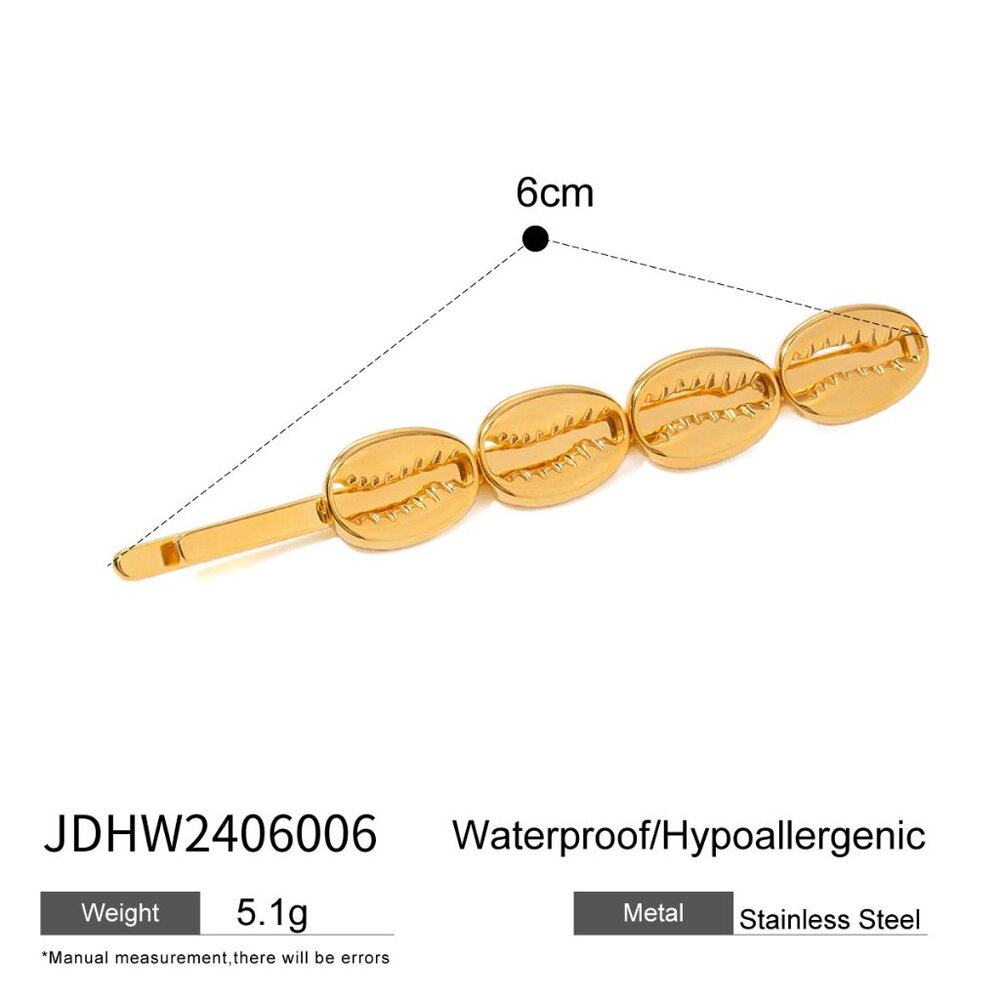 18K Gold Plated Stainless Steel Shell Barrette Minimalist Coastal Hair Bobby Pin - Picture 4 of 4